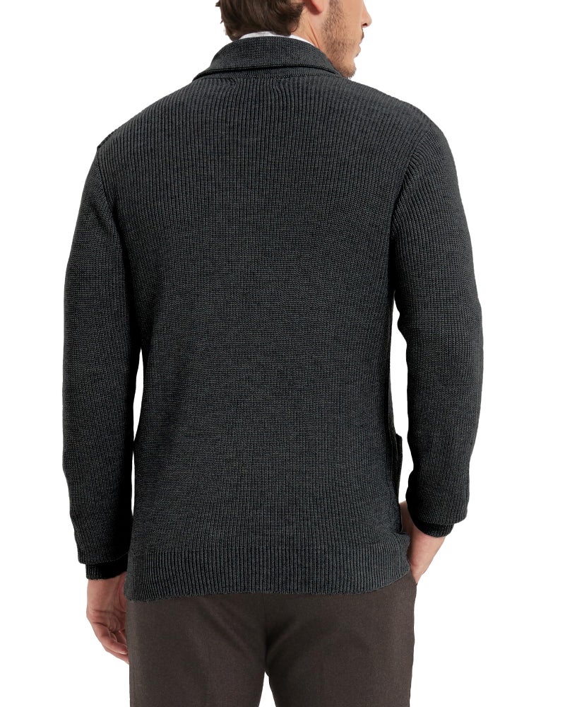 Kallspin Men's Wool Blend Shawl Collar Cardigan Sweater Button Down Knitwear with Pockets(Dark Grey, Large) - Image 3